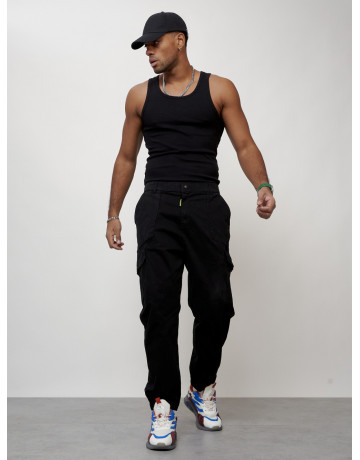 Мужские брюки карго с накладными карманами, чёрные в Тюмени