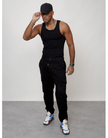 Мужские брюки карго с накладными карманами, чёрные в Тюмени