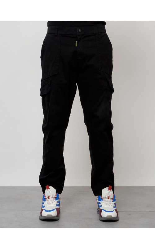 Мужские брюки карго с накладными карманами, чёрные в Тюмени
