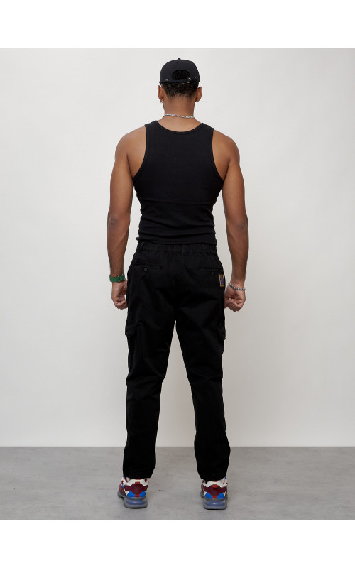 Мужские брюки карго с накладными карманами, чёрные в Тюмени