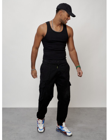 Мужские брюки карго с накладными карманами, чёрные в Тюмени