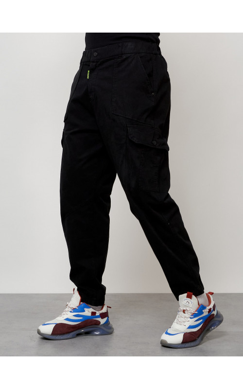 Мужские брюки карго с накладными карманами, чёрные в Тюмени