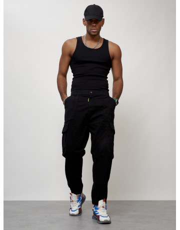 Мужские брюки карго с накладными карманами, чёрные в Тюмени