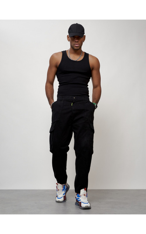 Мужские брюки карго с накладными карманами, чёрные в Тюмени