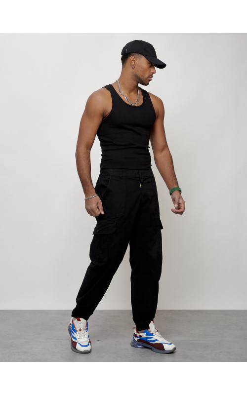 Мужские брюки карго с накладными карманами, чёрные в Тюмени