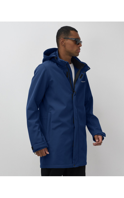 Мужская спортивная парка с капюшоном синего цвета для активного отдыха в Тюмени