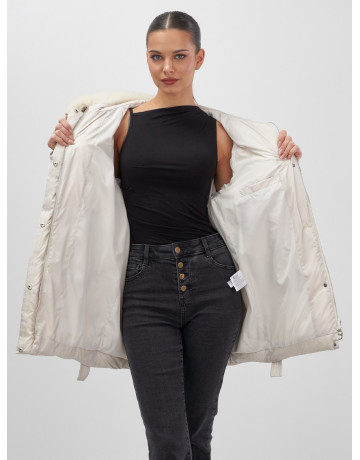 Пуховик для женщин с мехом песца, элегантный и тёплый