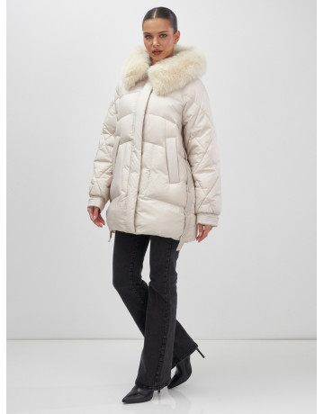 Пуховик для женщин с мехом песца, элегантный и тёплый