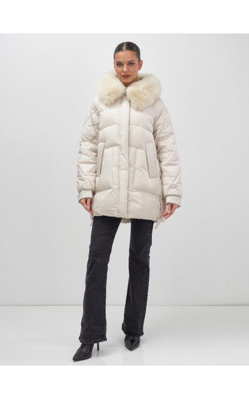Пуховик для женщин с мехом песца, элегантный и тёплый
