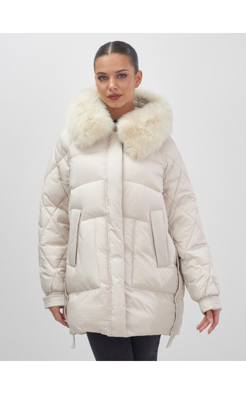 Пуховик для женщин с мехом песца, элегантный и тёплый