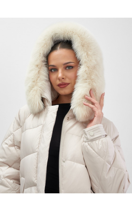 Пуховик для женщин с мехом песца, элегантный и тёплый