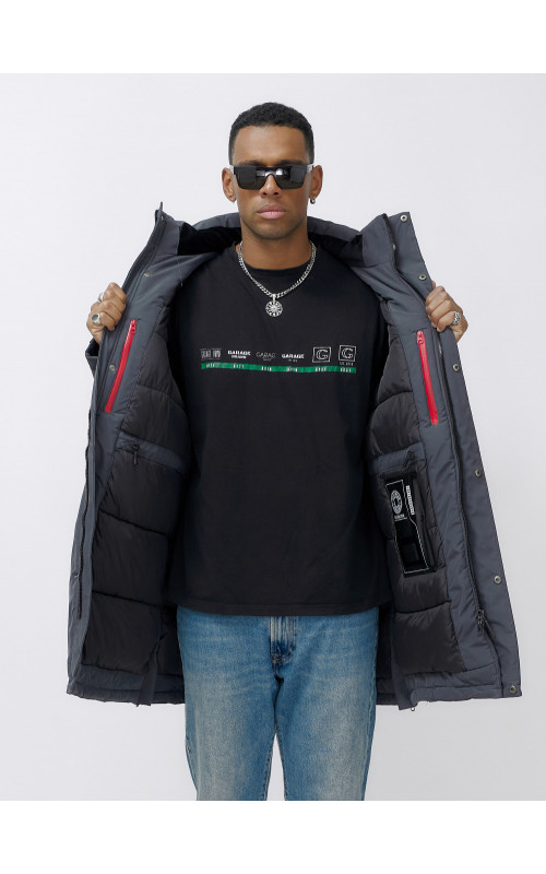 Мужская зимняя удлиненная парка темно-серого цвета. в Тюмени