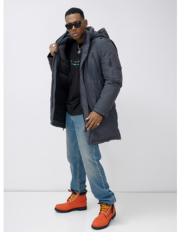 Мужская зимняя удлиненная парка темно-серого цвета. в Тюмени