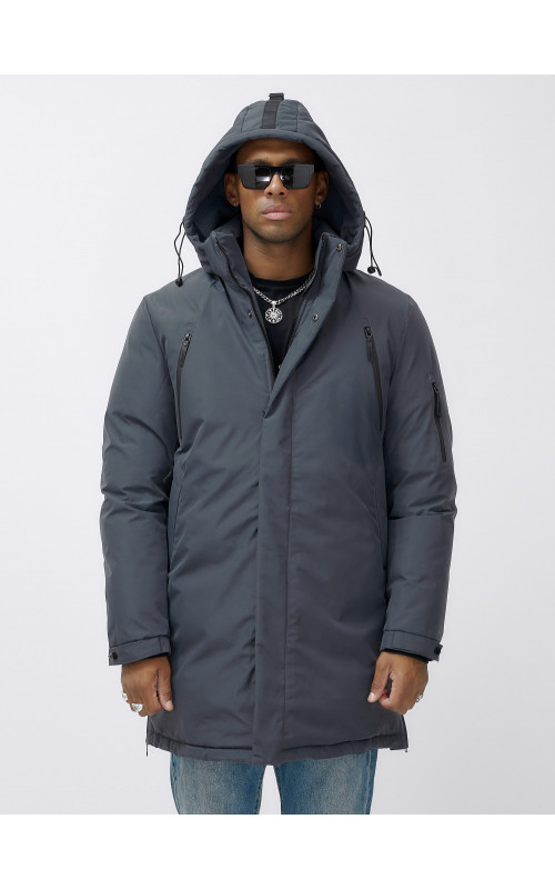 Мужская зимняя удлиненная парка темно-серого цвета. в Тюмени