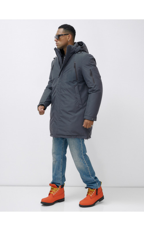 Мужская зимняя удлиненная парка темно-серого цвета. в Тюмени