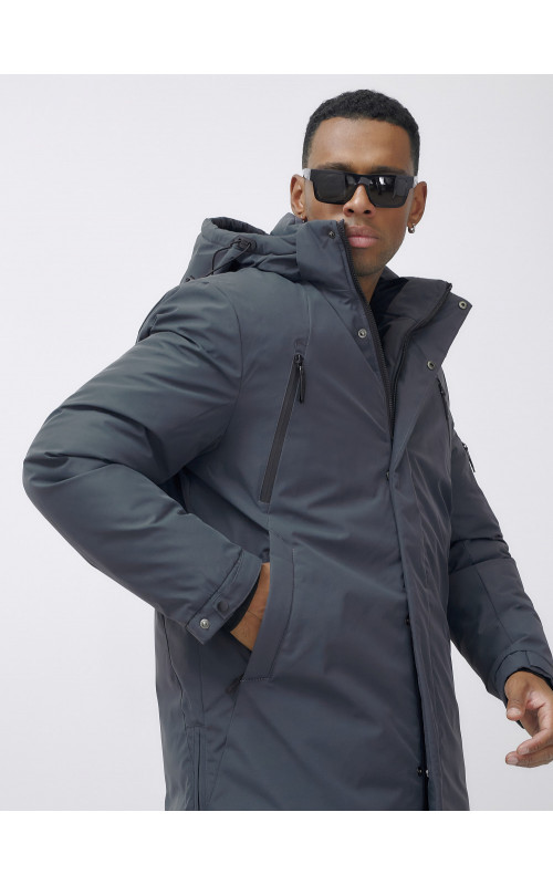 Мужская зимняя удлиненная парка темно-серого цвета. в Тюмени