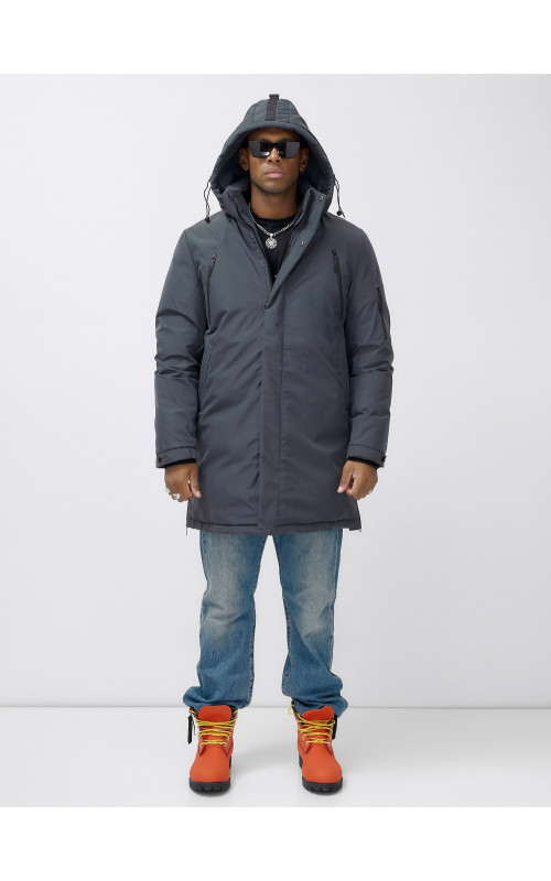 Мужская зимняя удлиненная парка темно-серого цвета. в Тюмени