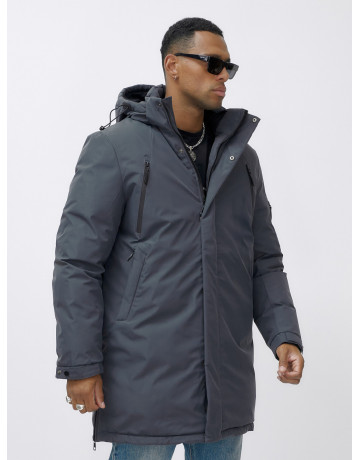 Мужская зимняя удлиненная парка темно-серого цвета. в Тюмени