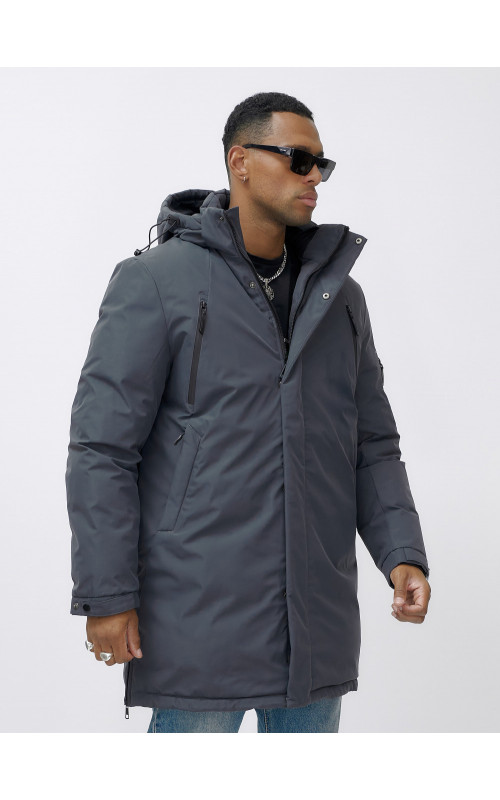 Мужская зимняя удлиненная парка темно-серого цвета. в Тюмени