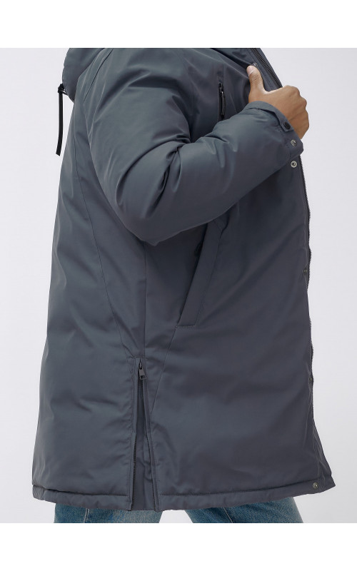 Мужская зимняя удлиненная парка темно-серого цвета. в Тюмени