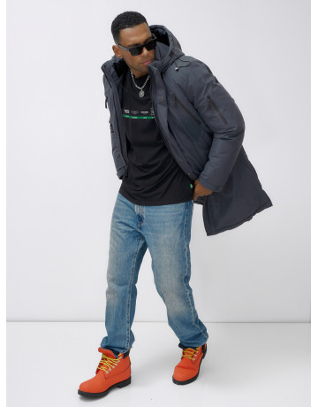 Мужская зимняя удлиненная парка темно-серого цвета. в Тюмени