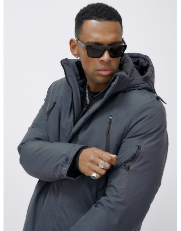 Мужская зимняя удлиненная парка темно-серого цвета. в Тюмени