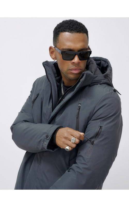 Мужская зимняя удлиненная парка темно-серого цвета. в Тюмени