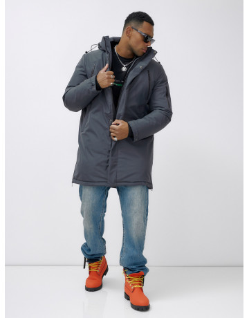 Мужская зимняя удлиненная парка темно-серого цвета. в Тюмени