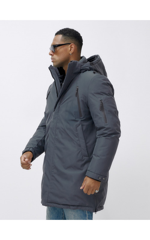 Мужская зимняя удлиненная парка темно-серого цвета. в Тюмени