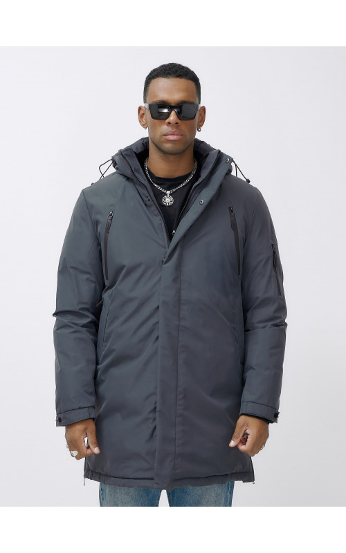 Мужская зимняя удлиненная парка темно-серого цвета. в Тюмени