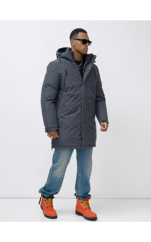 Мужская зимняя удлиненная парка темно-серого цвета. в Тюмени