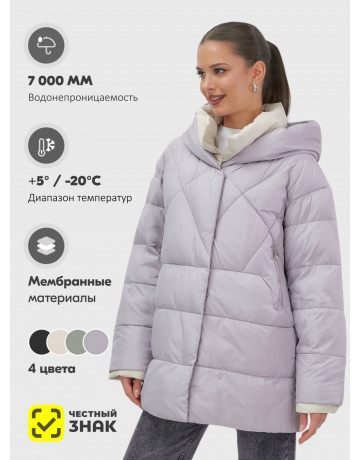 Тёплый женский пуховик большого размера с капюшоном