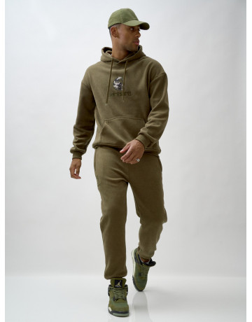 Мужской демисезонный спортивный костюм на флисе, хаки, для спорта. в Тюмени