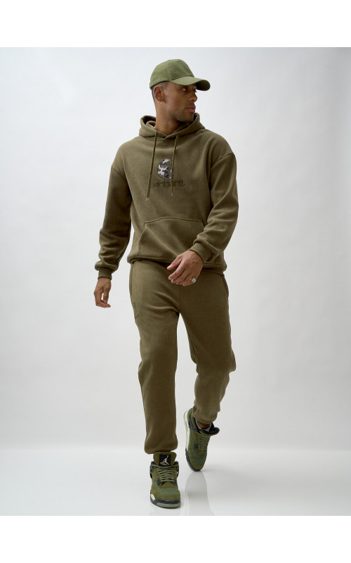 Мужской демисезонный спортивный костюм на флисе, хаки, для спорта. в Тюмени