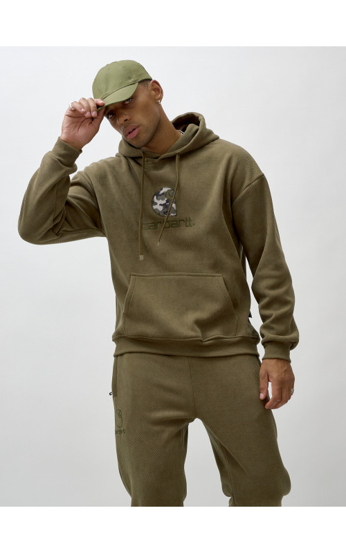 Мужской демисезонный спортивный костюм на флисе, хаки, для спорта. в Тюмени