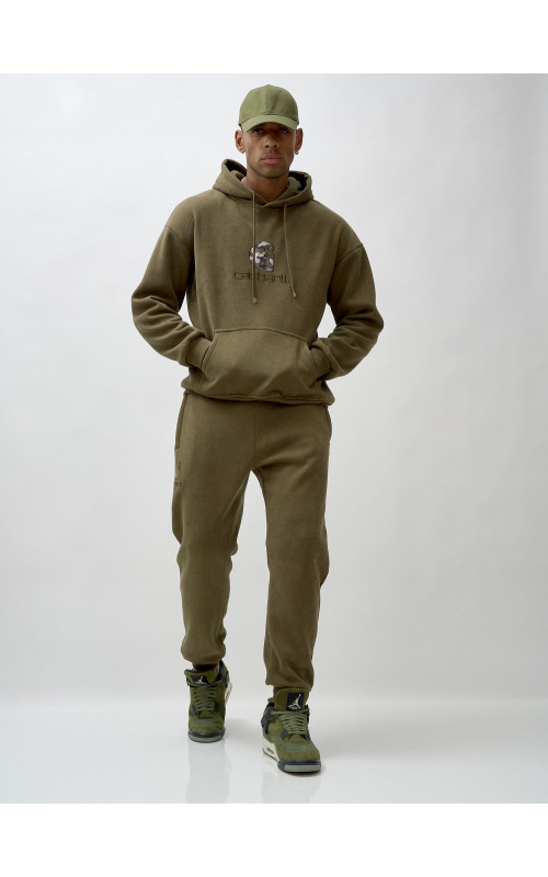 Мужской демисезонный спортивный костюм на флисе, хаки, для спорта. в Тюмени