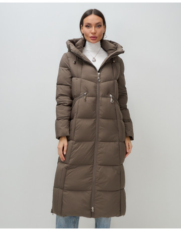 Длинный женский пуховик с капюшоном для зимы