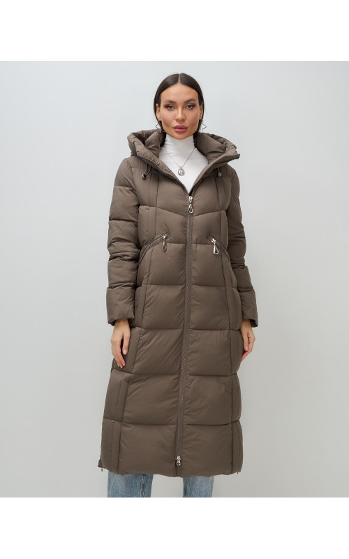 Длинный женский пуховик с капюшоном для зимы