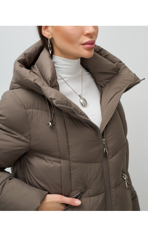 Длинный женский пуховик с капюшоном для зимы