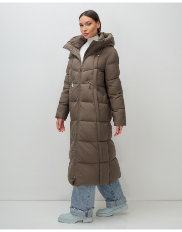 Длинный женский пуховик с капюшоном для зимы