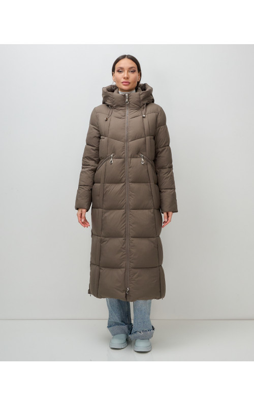 Длинный женский пуховик с капюшоном для зимы