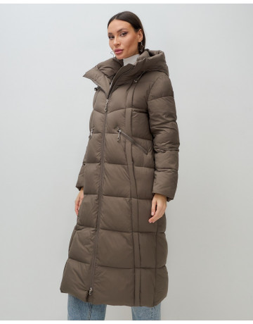 Длинный женский пуховик с капюшоном для зимы
