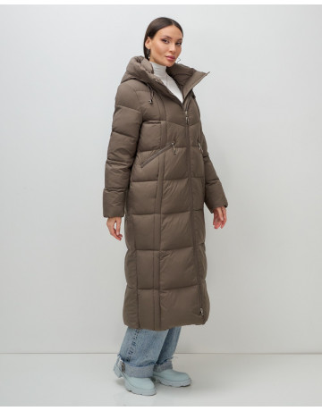 Длинный женский пуховик с капюшоном для зимы