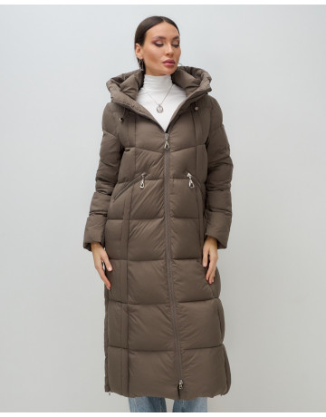 Длинный женский пуховик с капюшоном для зимы