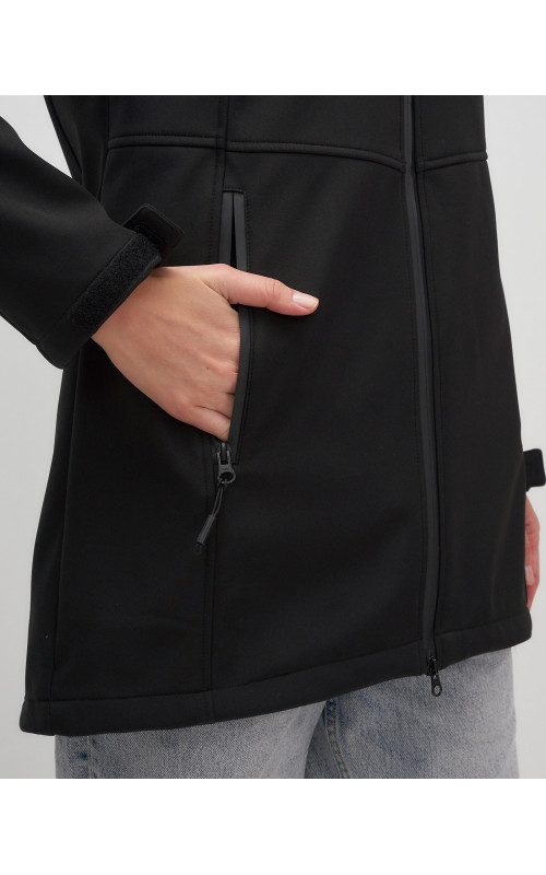 Женская спортивная парка с капюшоном softshell, чёрная, для активного отдыха в Тюмени