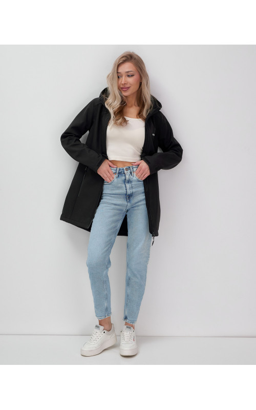 Женская спортивная парка с капюшоном softshell, чёрная, для активного отдыха в Тюмени