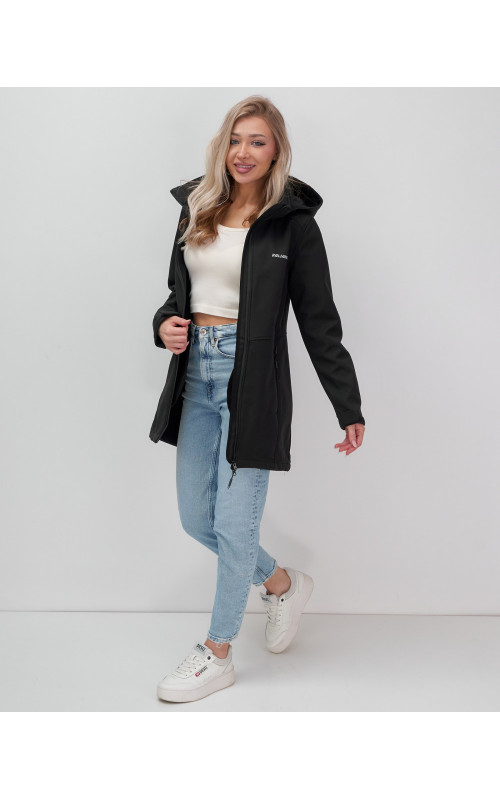 Женская спортивная парка с капюшоном softshell, чёрная, для активного отдыха в Тюмени