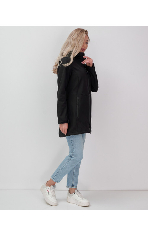 Женская спортивная парка с капюшоном softshell, чёрная, для активного отдыха в Тюмени