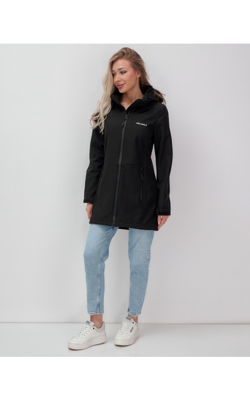 Женская спортивная парка с капюшоном softshell, чёрная, для активного отдыха в Тюмени