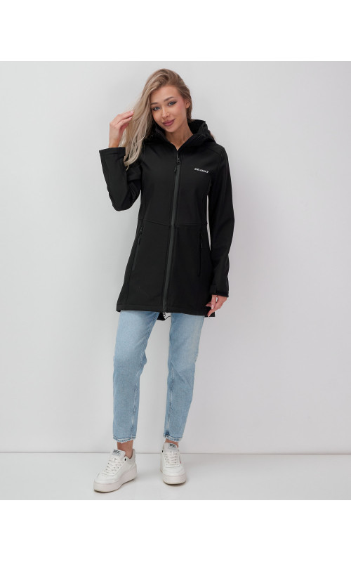 Женская спортивная парка с капюшоном softshell, чёрная, для активного отдыха в Тюмени